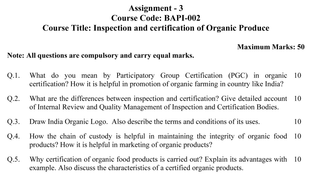 IGNOU BAPI-02 - Inspection and Certification of Organic Produce Latest Solved Assignment -January 2023 - July 2023