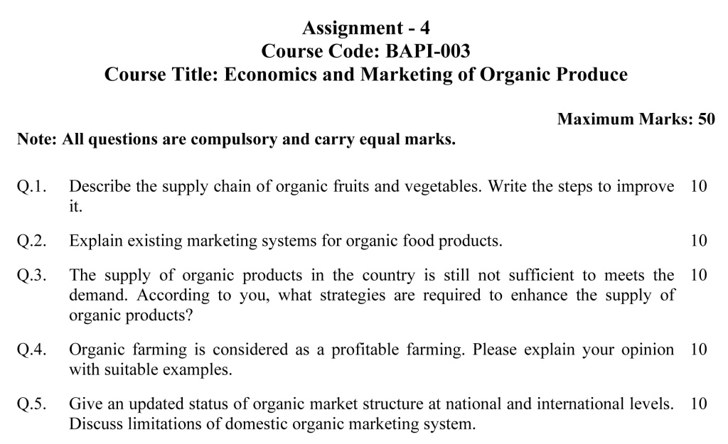 IGNOU BAPI-03 - Economics and Marketing of Organic Produce Latest Solved Assignment -January 2023 - July 2023