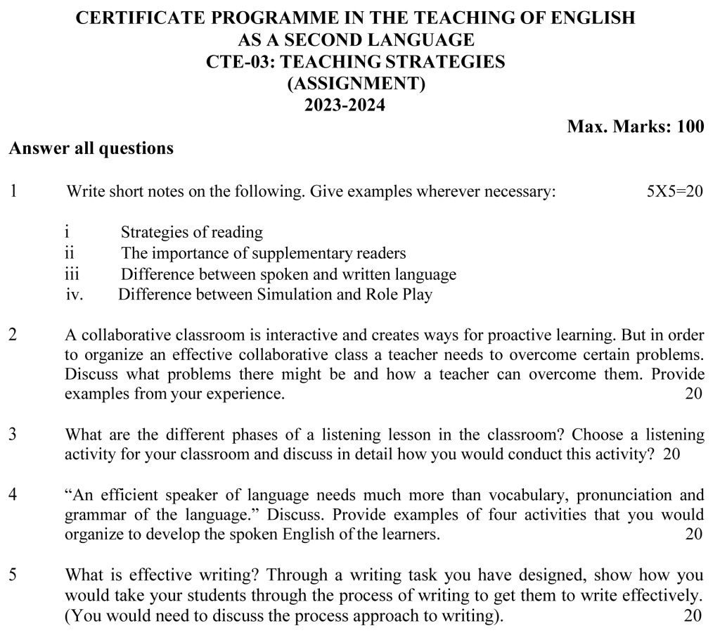 IGNOU CTE-03 - Teaching Strategies, Latest Solved Assignment-July 2023 - January 2024