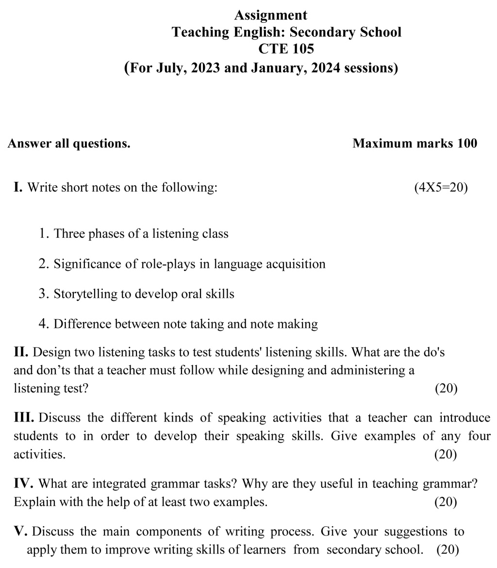 IGNOU CTE-105 - Teaching English-Secondary School, Latest Solved Assignment -July 2023 - January 2024