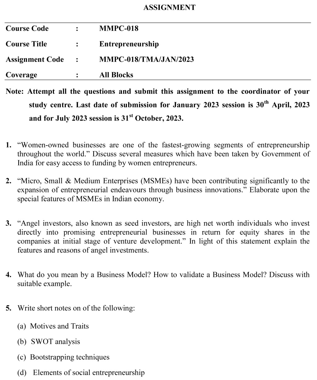 IGNOU MMPC-18 - Entrepreneurship Latest Solved Assignment-January 2023 - July 2023