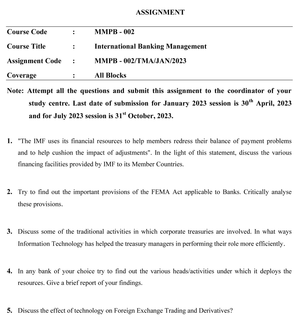 IGNOU MMPB-02 - International Banking Management Latest Solved Assignment -January 2023 - July 2023