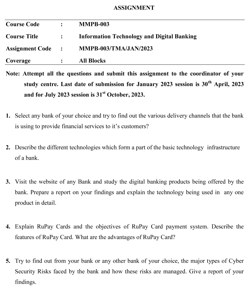 IGNOU MMPB-03 - Information Technology and Digital  Banking Latest Solved Assignment-January 2023 - July 2023