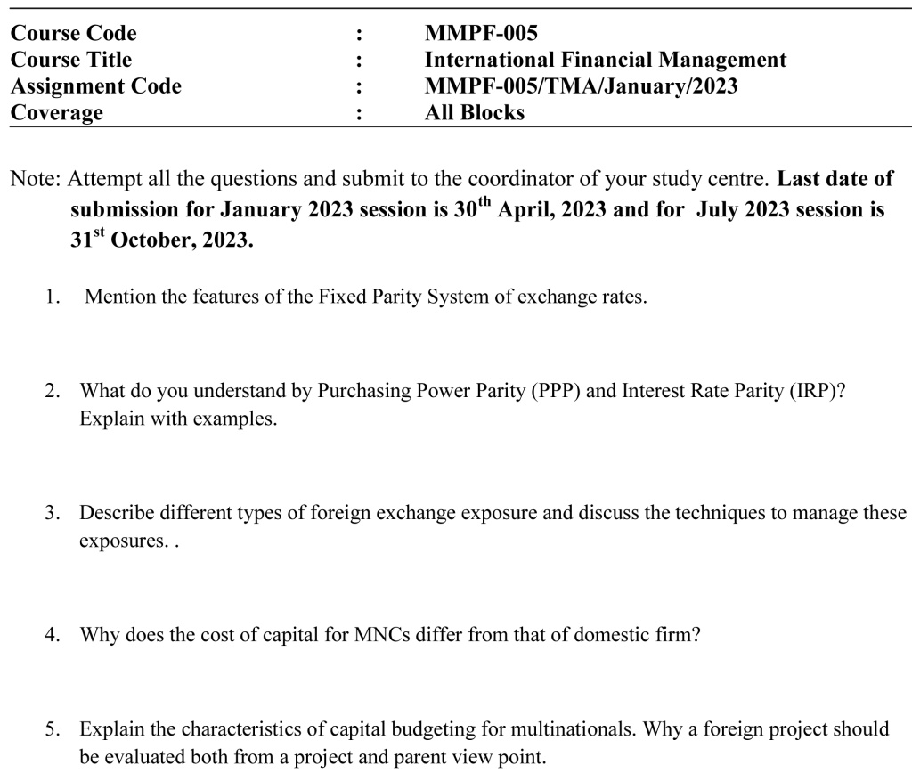 IGNOU MMPF-05 - International Financial Management Latest Solved Assignment-January 2023 - July 2023