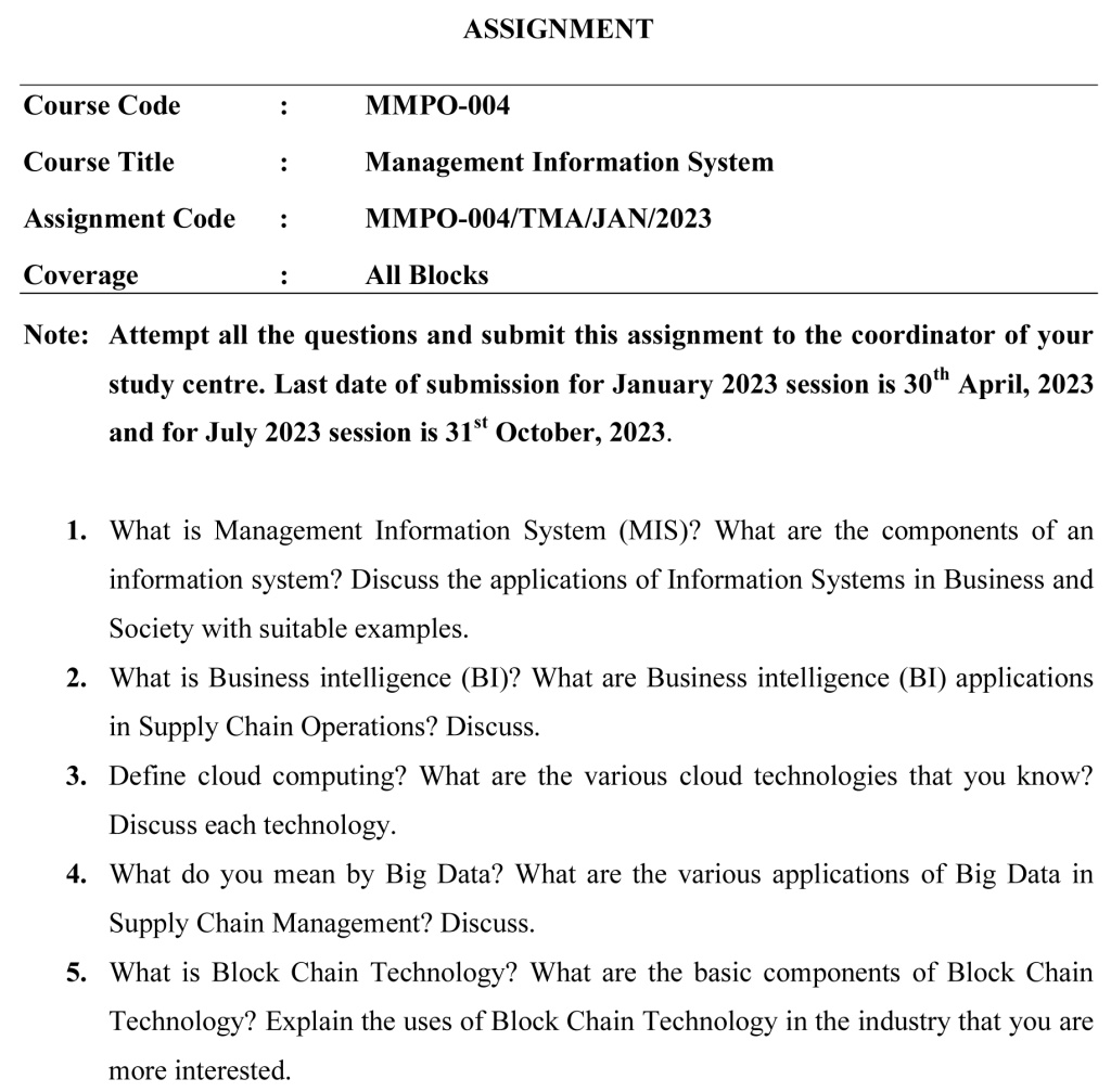 IGNOU MMPO-04 - Management Information Systems  Latest Solved Assignment-January 2023 - July 2023