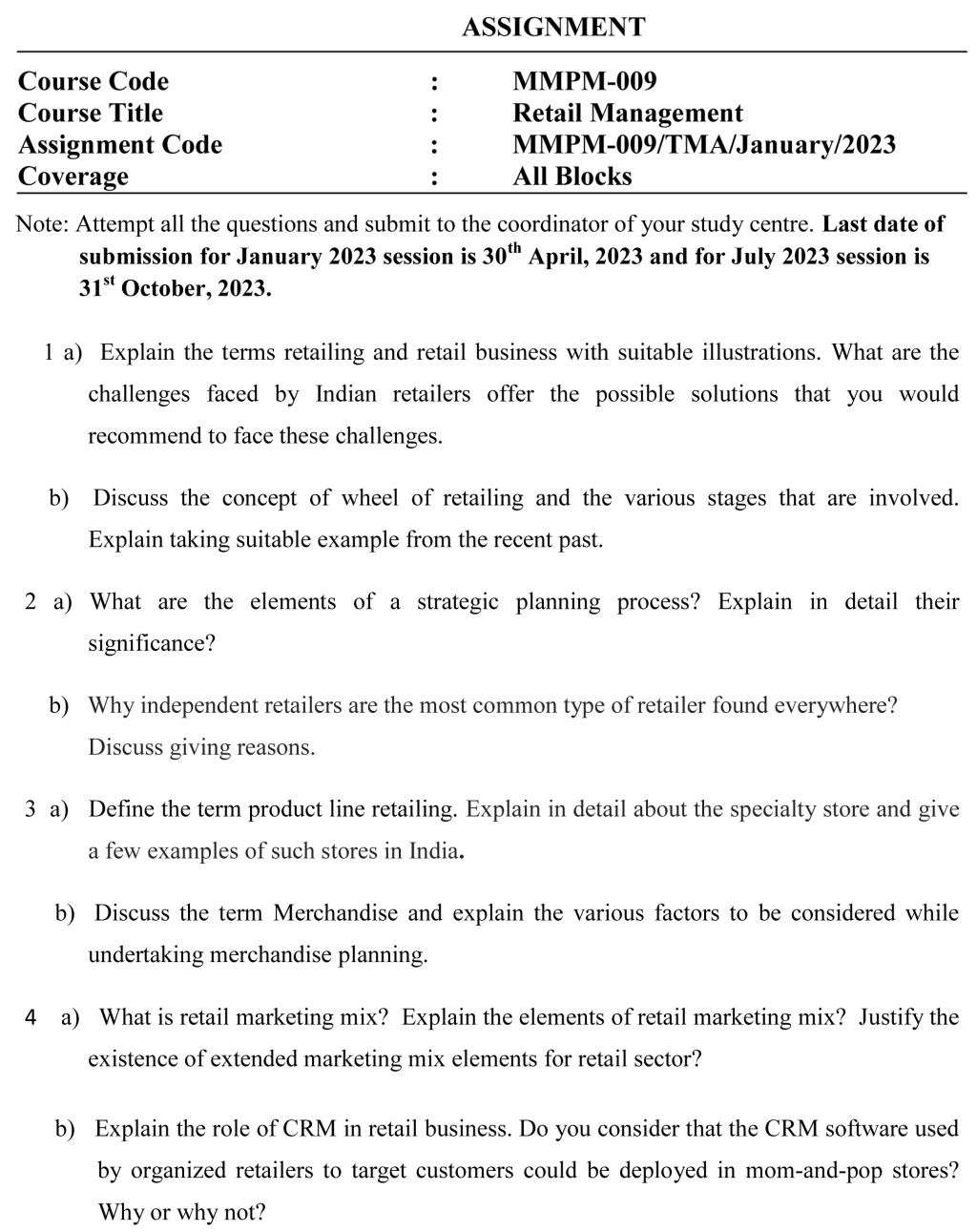 IGNOU MMPM-09 - Retail Management Latest Solved Assignment-January 2023 - July 2023