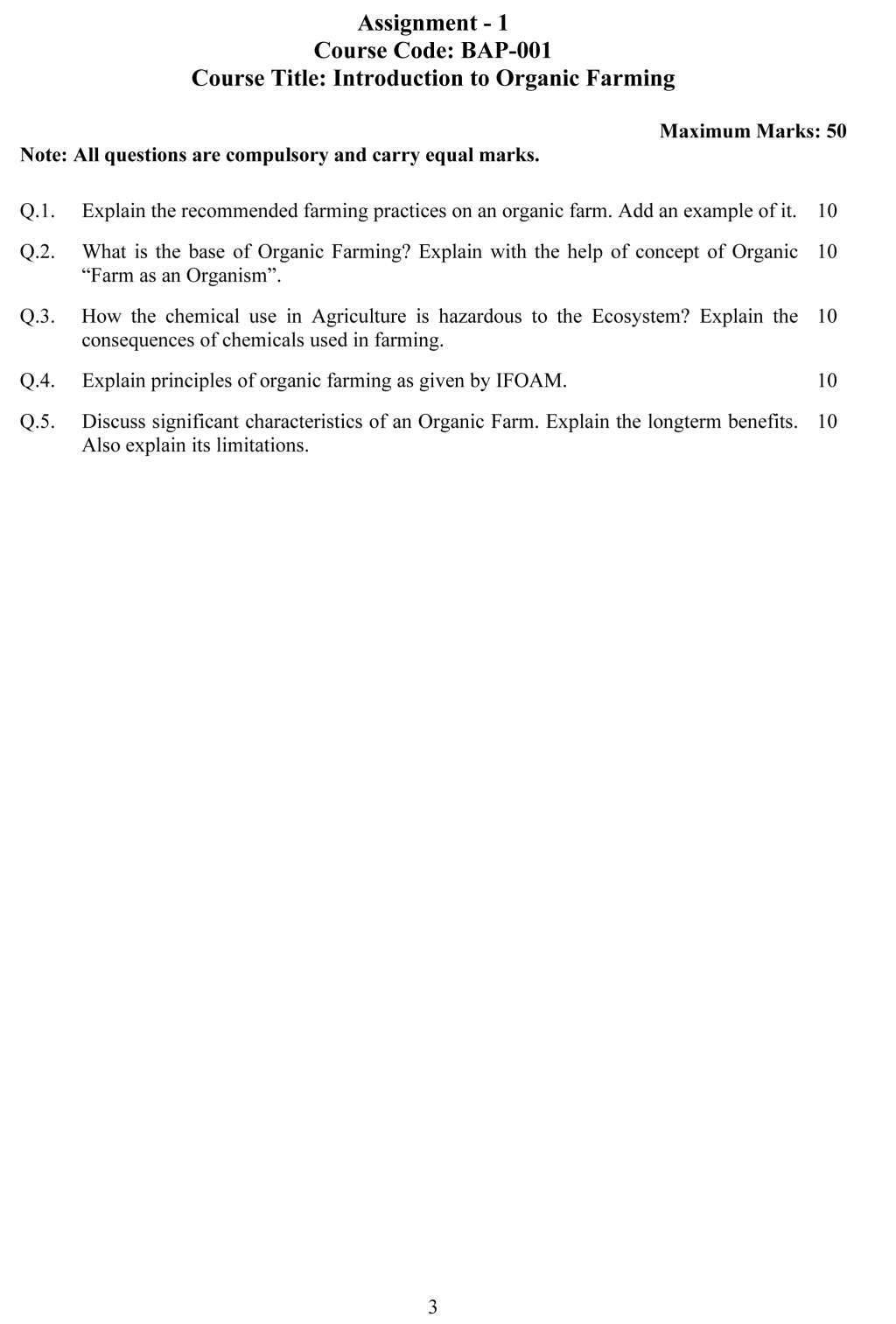 IGNOU BAP-01 - Introduction to Organic Farming Latest Solved Assignment-January 2023 - July 2023