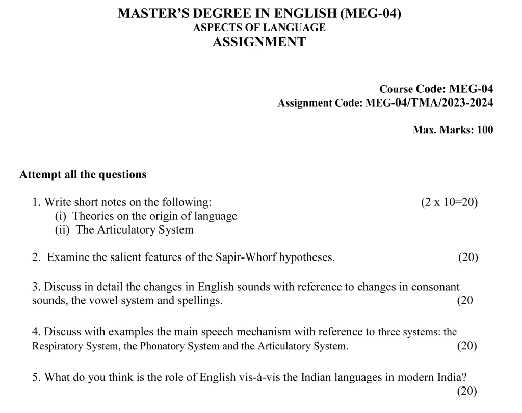 IGNOU MEG-04 - Aspects of Language-July 2023 – January 2024