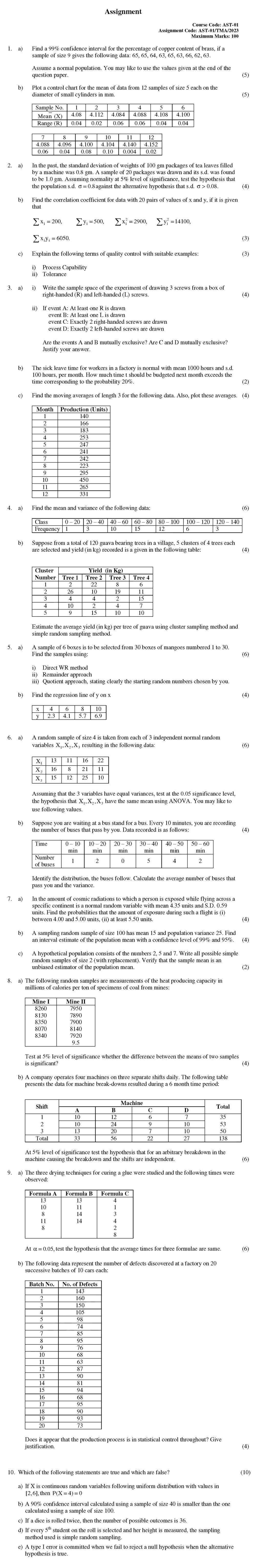 IGNOU AST-01 - Statistical techniques, Latest Solved Assignment-January 2023 - December 2023