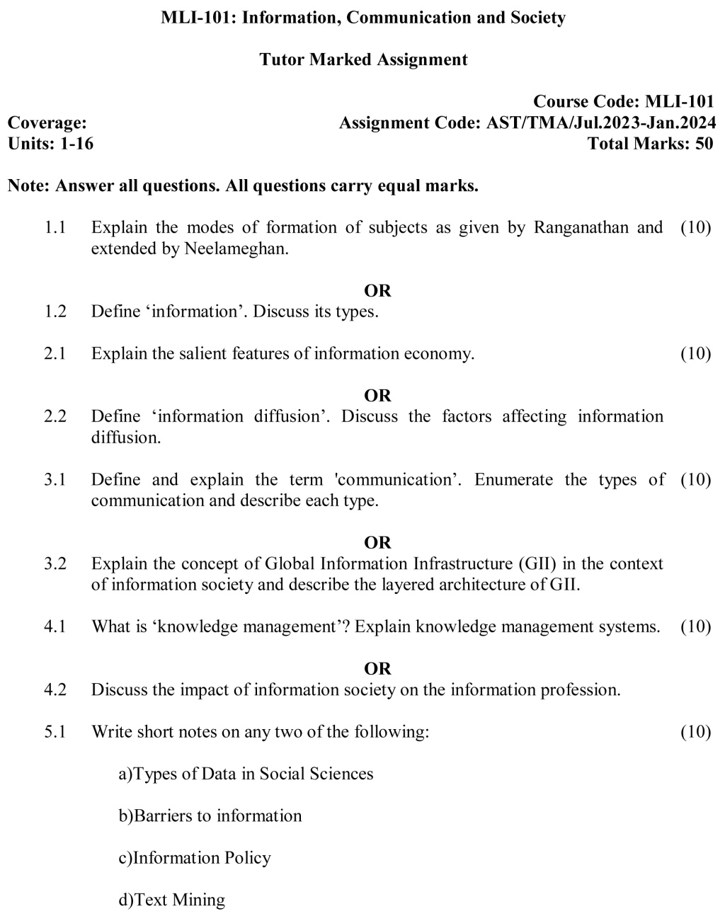 IGNOU MLI-101 - Information, Communication and Society, Latest Solved Assignment-July 2023 – January 2024