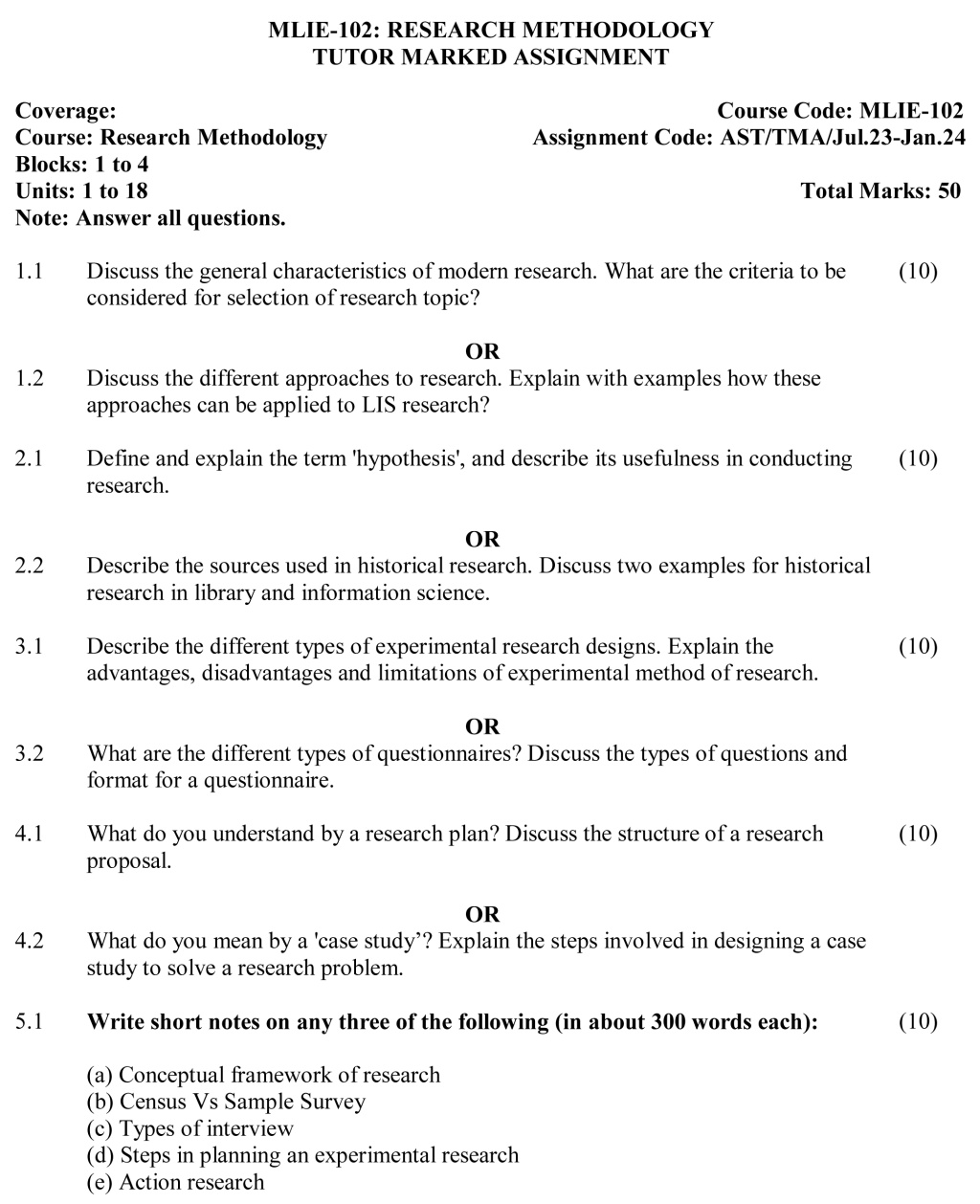 IGNOU MLIE-102 - Research Methodology, Latest Solved Assignment-July 2023 – January 2024