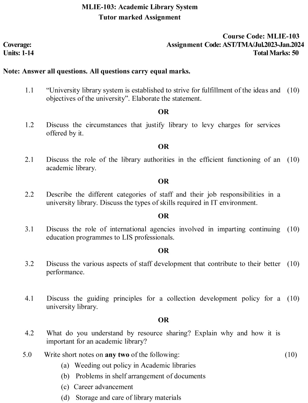 IGNOU MLIE-103 - Academic Library System, Latest Solved Assignment-July 2023 – January 2024