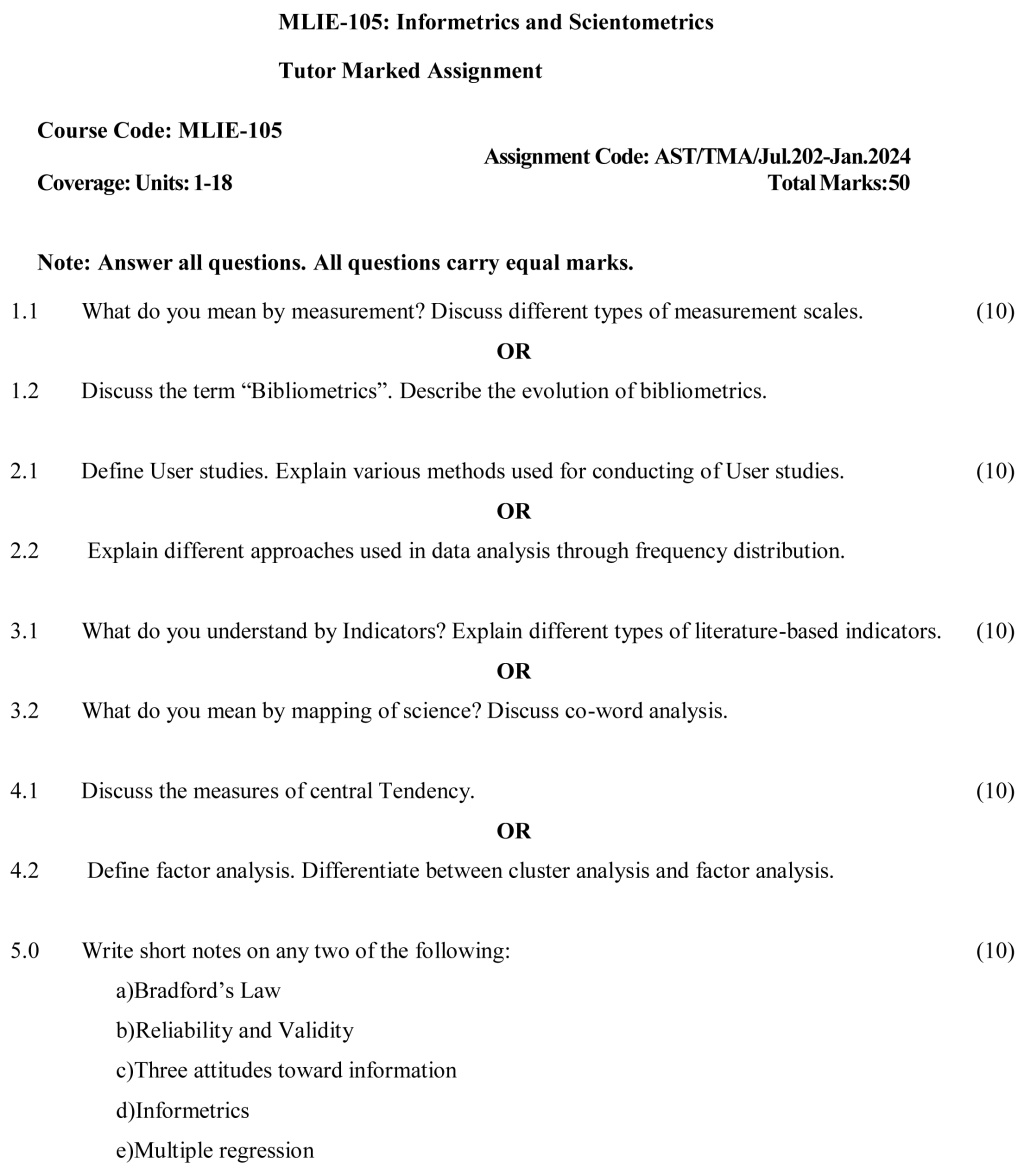 IGNOU MLIE-105 - Informatrics and Scientometrics, Latest Solved Assignment-July 2023 – January 2024