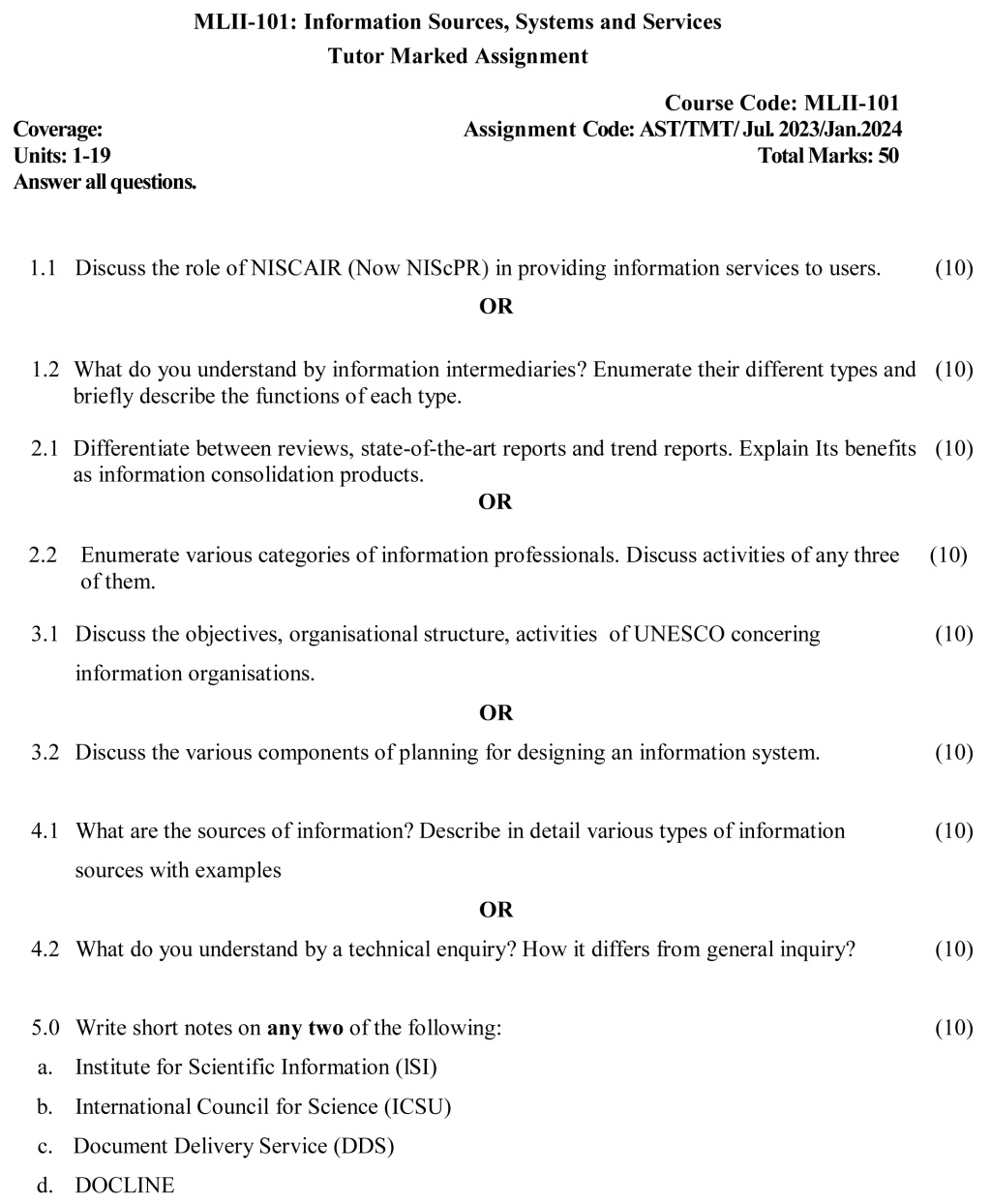 IGNOU MLII-101 - Information Sources, Systems and Services, Latest Solved Assignment-July 2023 – January 2024