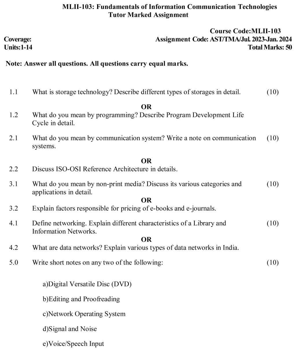 IGNOU MLII-103 - Fundamentals of Information Communication Technologies, Latest Solved Assignment-July 2023 – January 2024