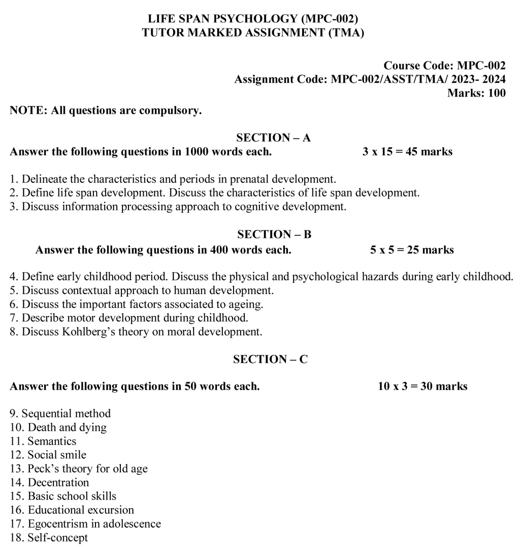 IGNOU MPC-02 - Life Span Psychology Latest Solved Assignment-July 2023 - January 2024