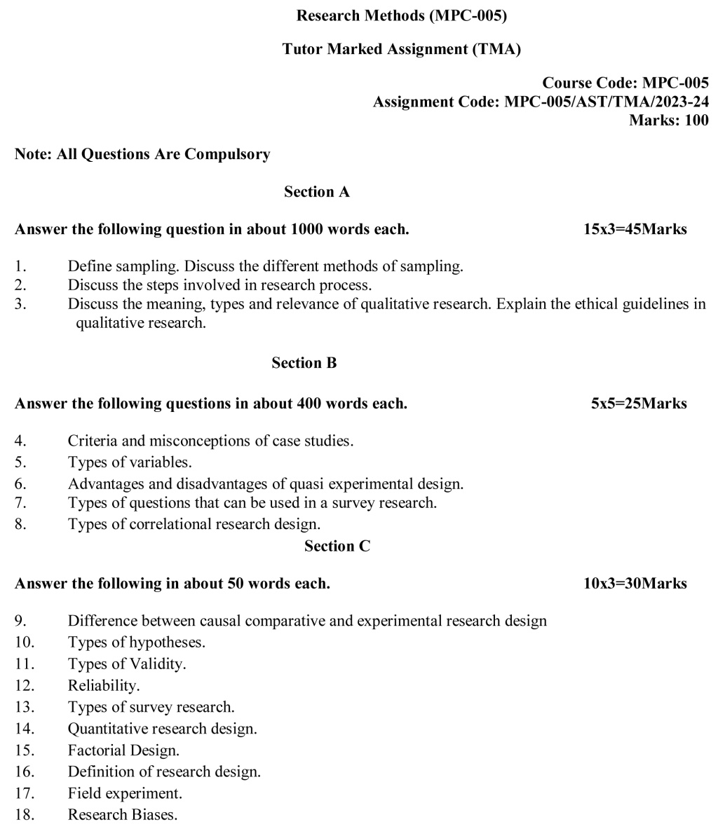 IGNOU MPC-05 - Research Methods in Psychology Latest Solved Assignment-July 2023 - January 2024