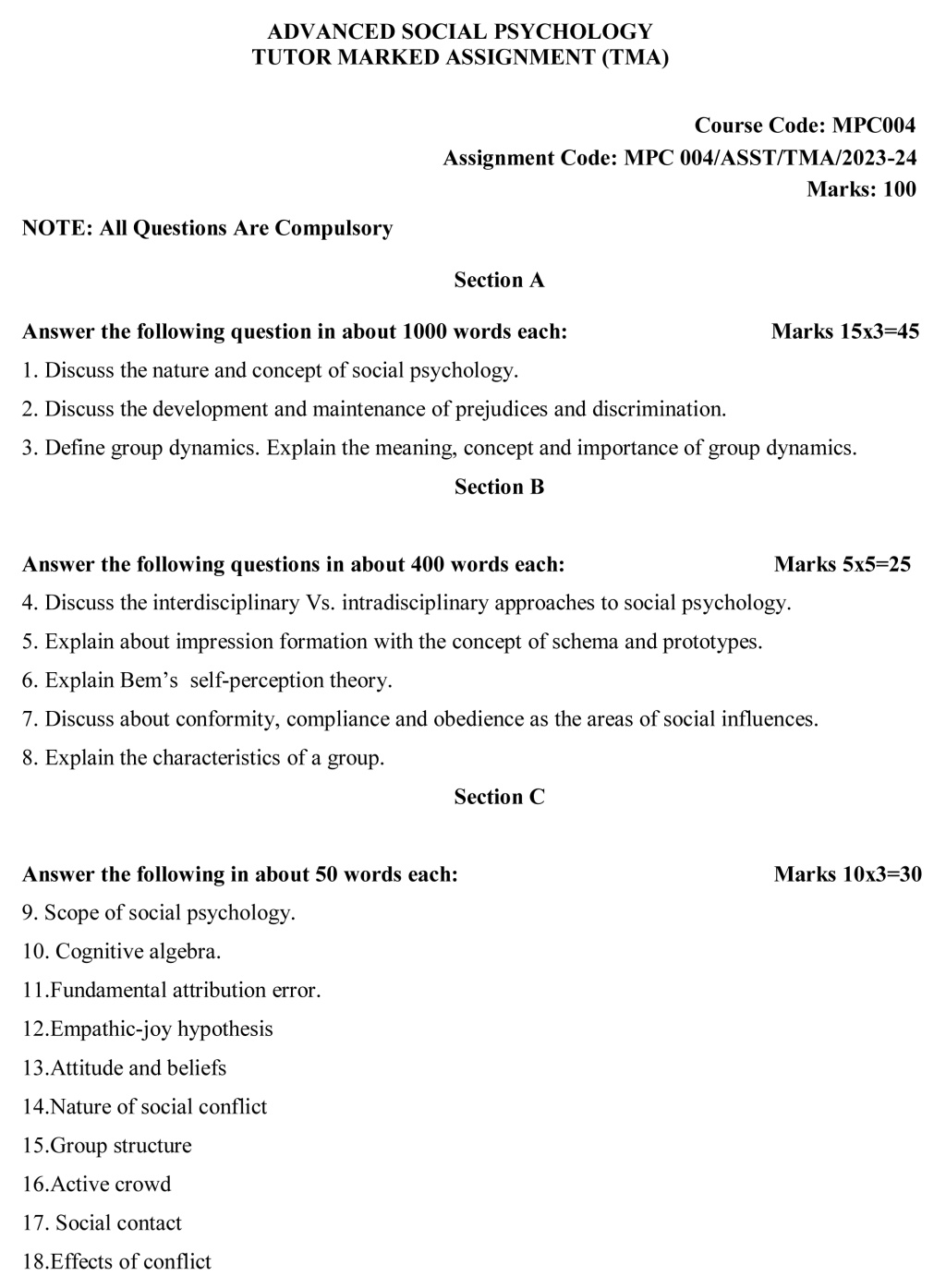 IGNOU MPC-04 - Advanced Social Psychology Latest Solved Assignment -July 2023 - January 2024