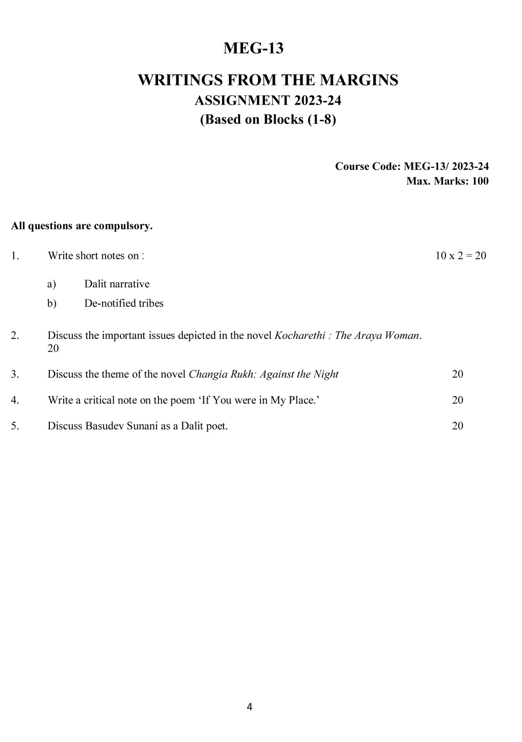 IGNOU MEG-13 - Writing From the Margins Latest Solved Assignment-July 2023 – January 2024