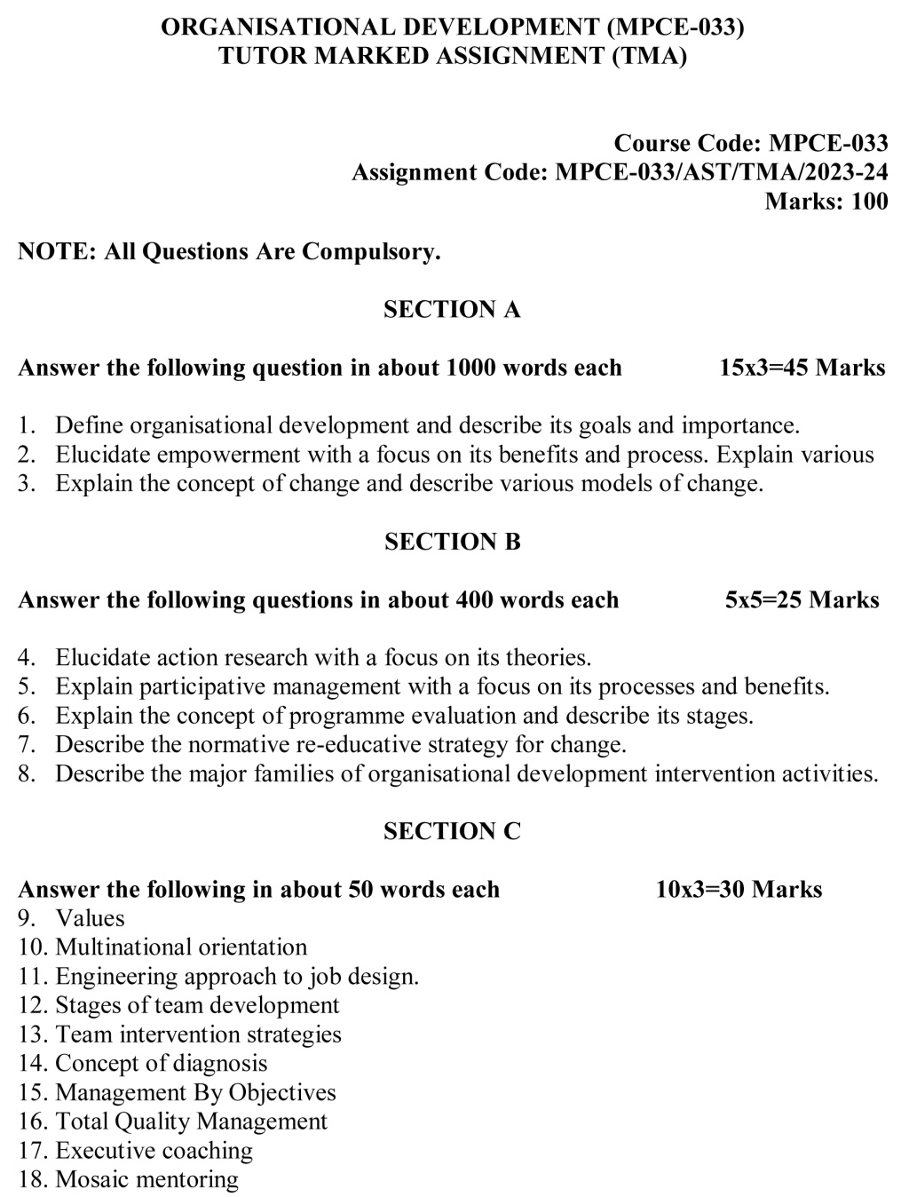 IGNOU MPCE-33 - Organisational Development Latest Solved Assignment-July 2023 - January 2024