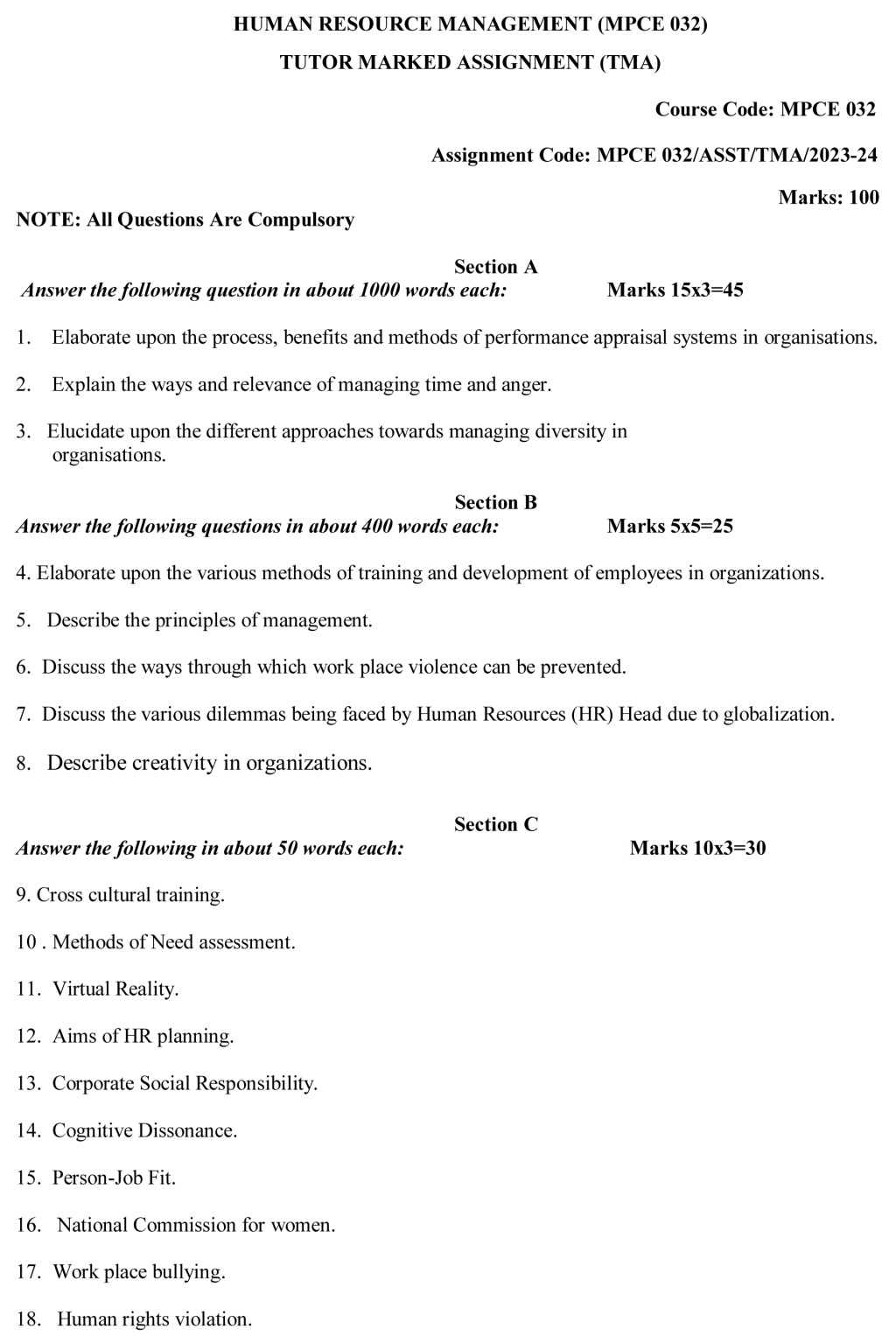 IGNOU MPCE-32 - Human Resource Development Latest Solved Assignment-July 2023 - January 2024