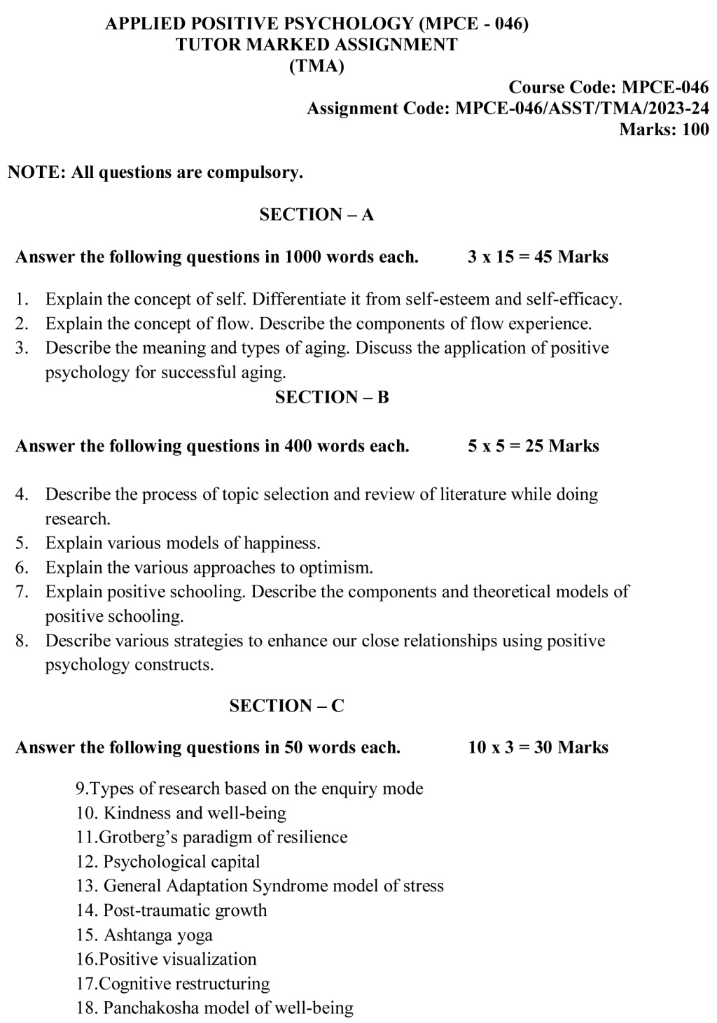 IGNOU MPCE-46 - Applied Positive Psychology Latest Solved Assignment-July 2023 - January 2024