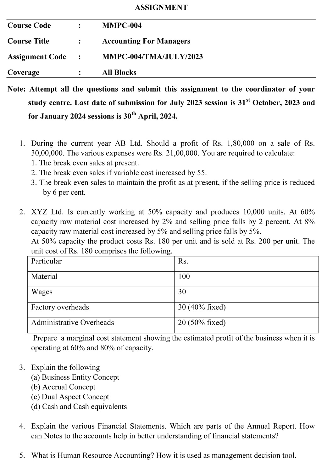 IGNOU MMPC-04 - Accounting for Managers, Latest Solved Assignment-July 2023 - January 2024