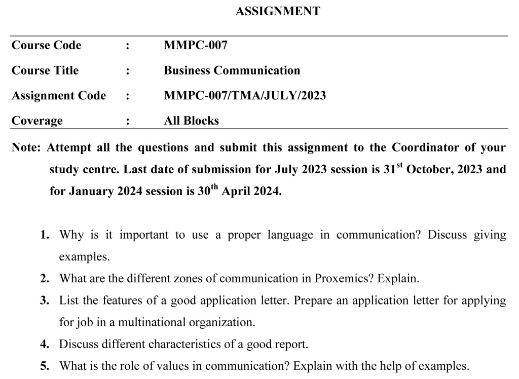 IGNOU MMPC-07 - Business Communication, Latest Solved Assignment-July 2023 - January 2024