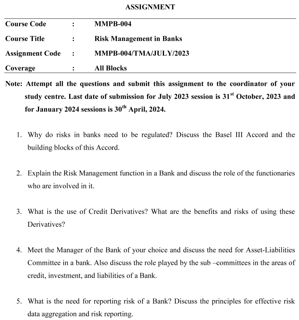 IGNOU MMPB-04 - Risk Management in Banks Latest Solved Assignment-July 2023 - January 2024