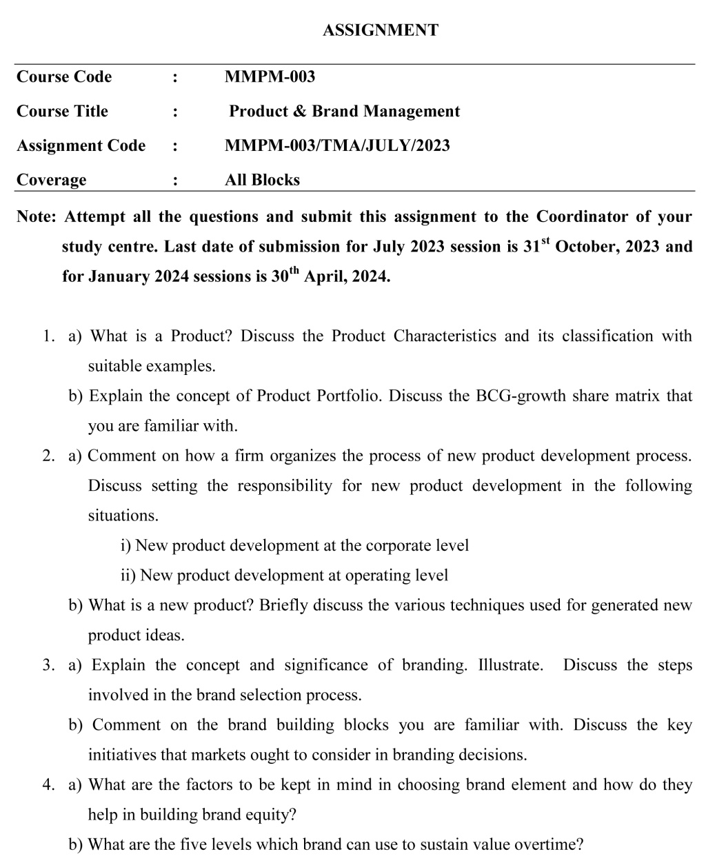 IGNOU MMPM-03 - Product and Brand Management Latest Solved Assignment -July 2023 - January 2024