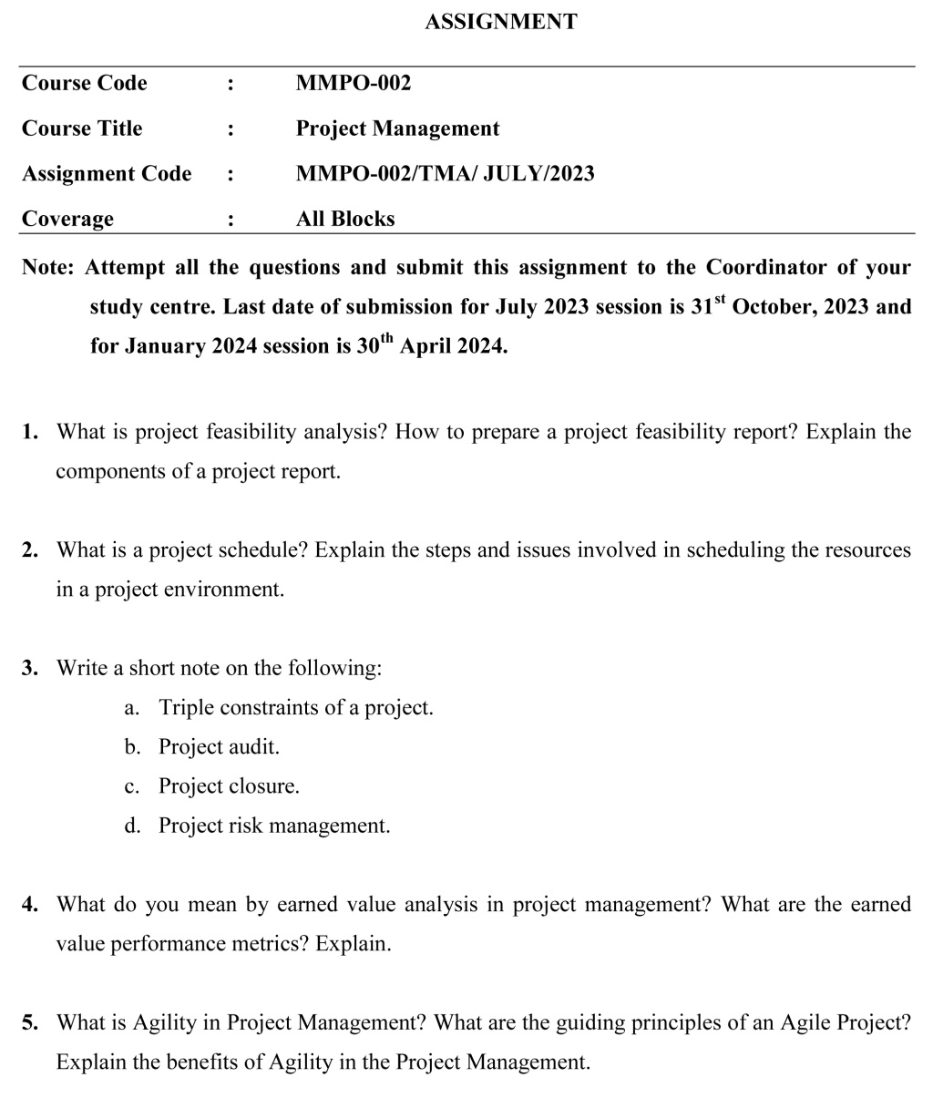 IGNOU MMPO-02 - Project Management Latest Solved Assignment-July 2023 - January 2024