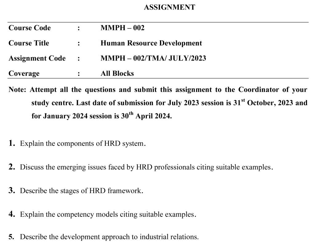 IGNOU MMPH-02 - Human Resources Development Latest Solved Assignment -July 2023 - January 2024