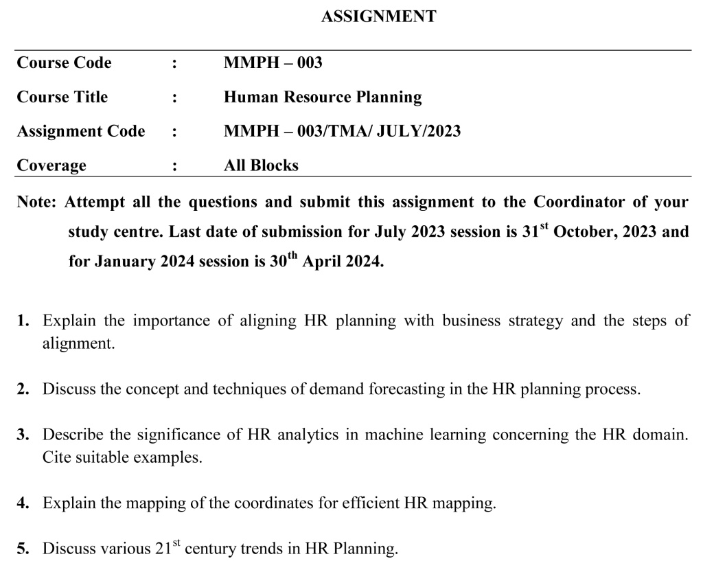 IGNOU MMPH-03 - Human Resource Planning Latest Solved Assignment-July 2023 - January 2024