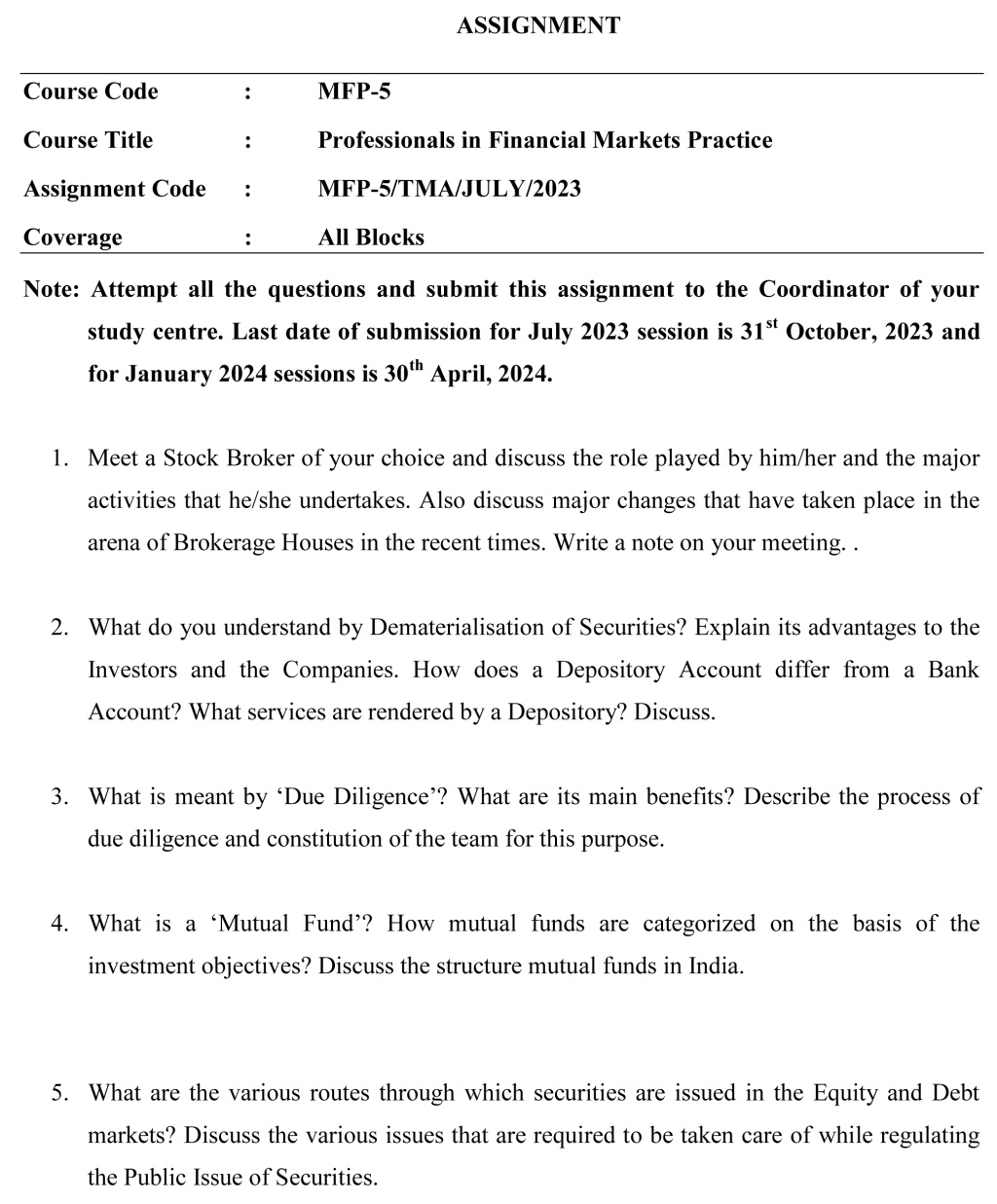 MFP-05 - Professionals in Financial Markets Practice-July 2023 - January 2024