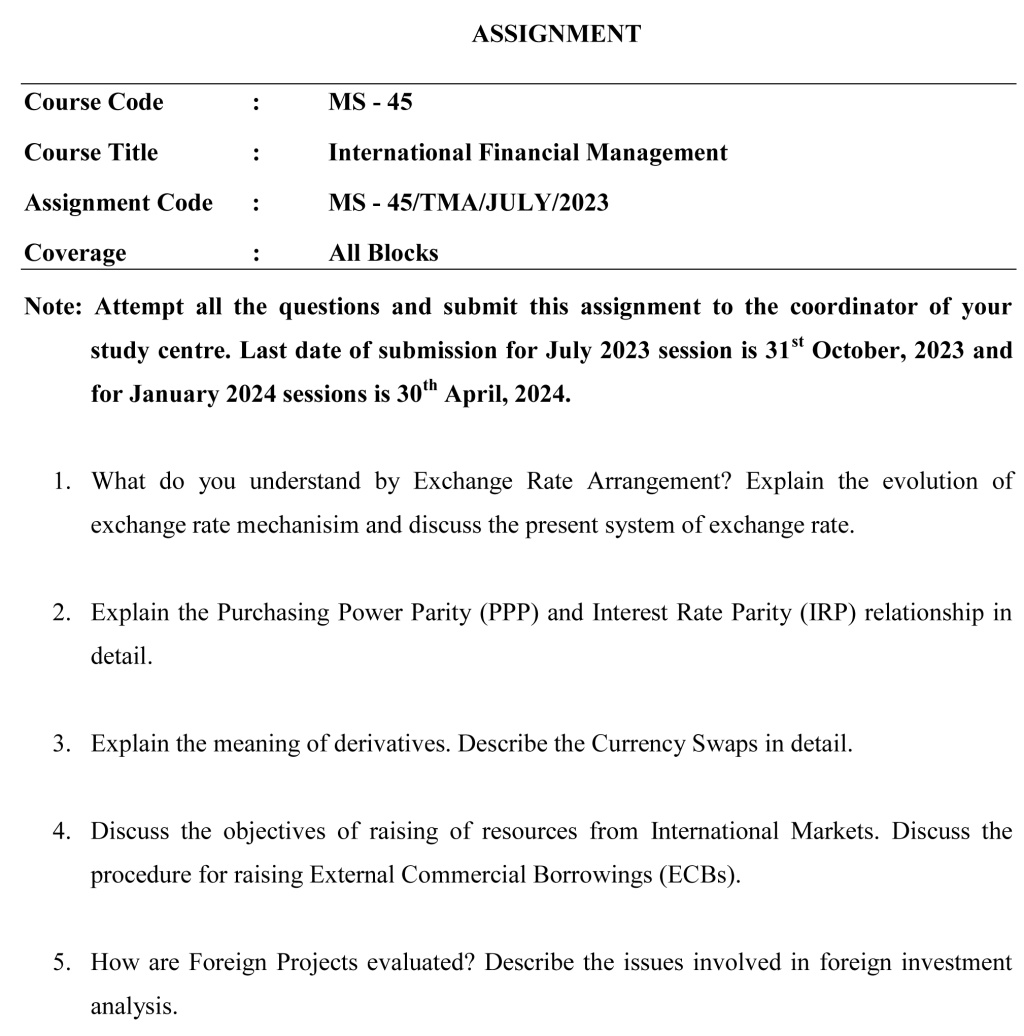 IGNOU MS-45 - International Financial Management Latest Solved Assignment-July 2023 - January 2024