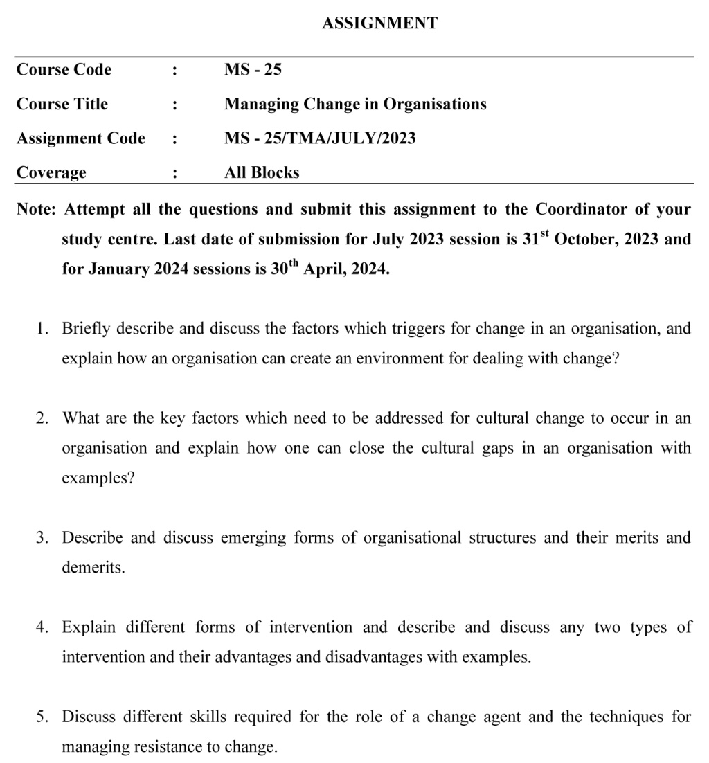 IGNOU MS-25 - Managing Change in Organizations Latest Solved Assignment-July 2023 - January 2024