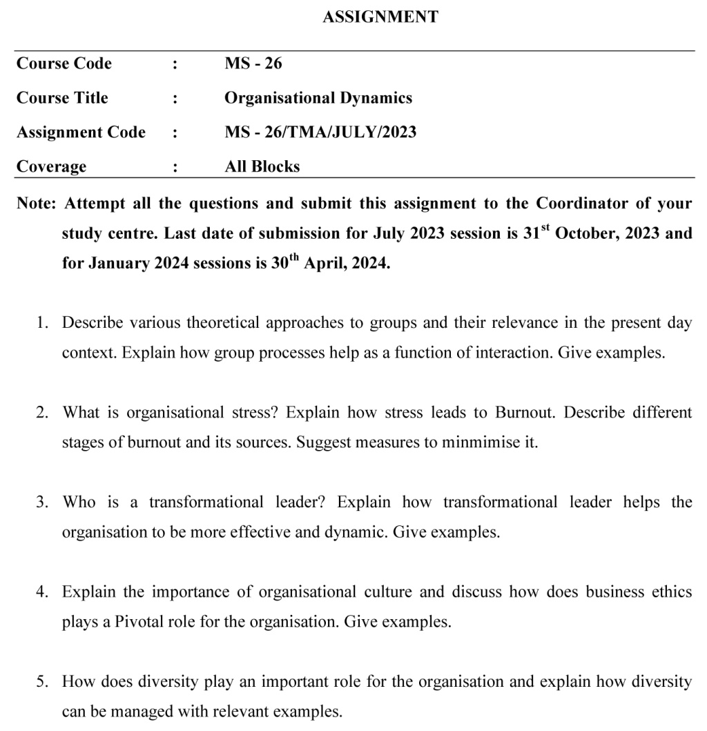 IGNOU MS-26 - Organizational Dynamics Latest Solved Assignment-July 2023 - January 2024