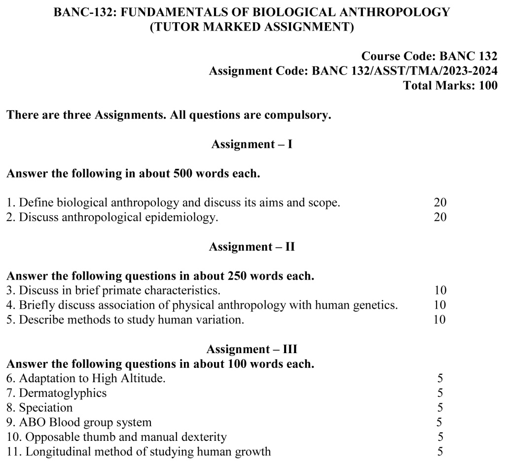 IGNOU BANC-132 - Fundamentals of Biological Anthropology, Latest Solved Assignment-July 2023 - January 2024