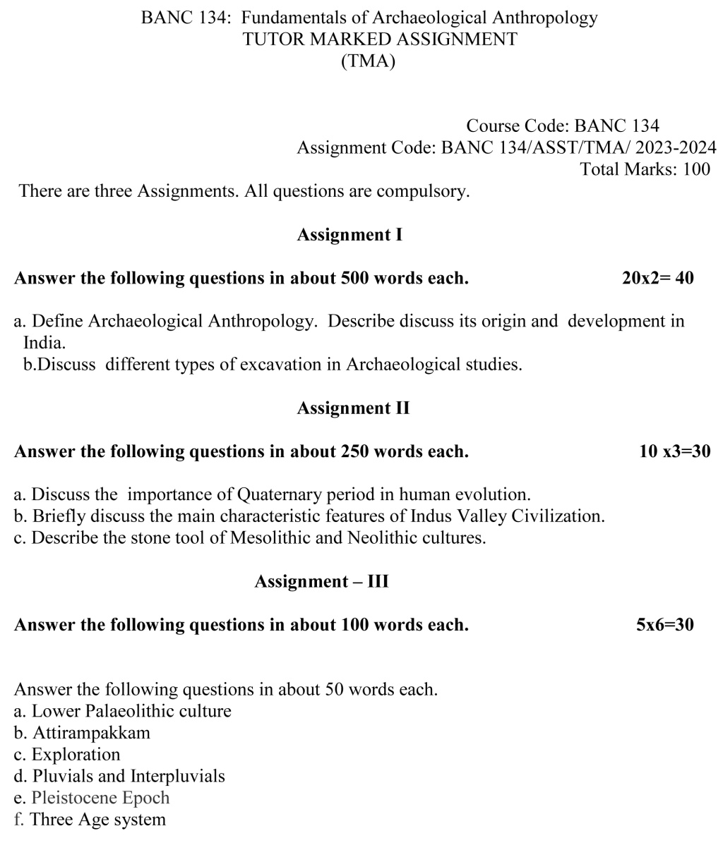 IGNOU BANC-134 - Fundamentals of Archaeological Anthropology, Latest Solved Assignment-July 2023 - January 2024