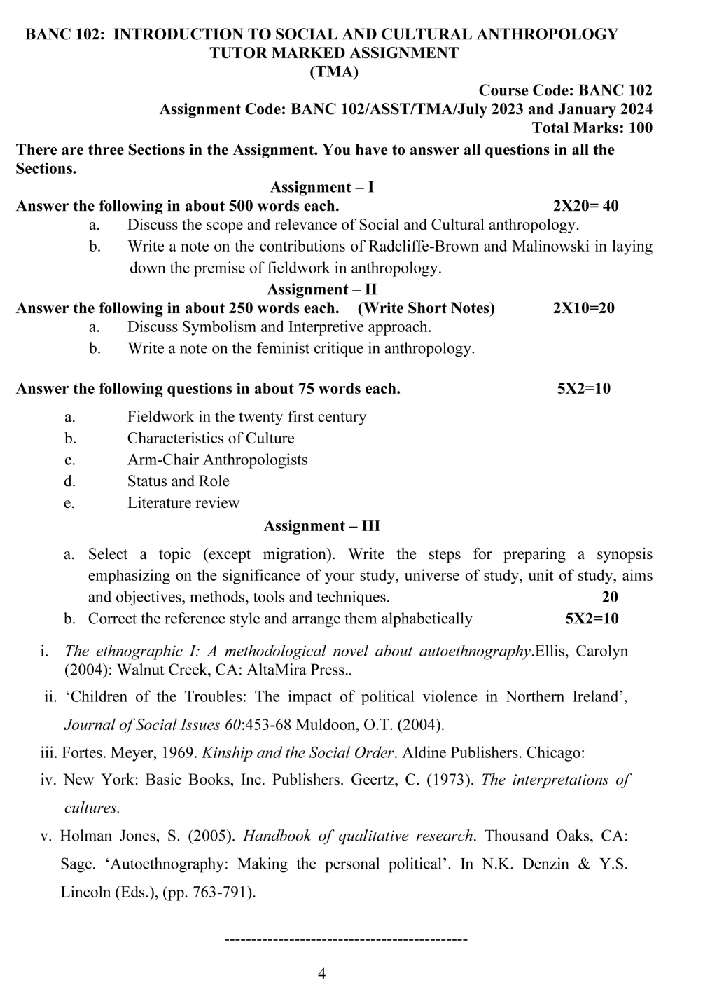 IGNOU BANC-102 - Introduction to Social and Cultural Anthropology, Latest Solved Assignment-July 2023 - January 2024