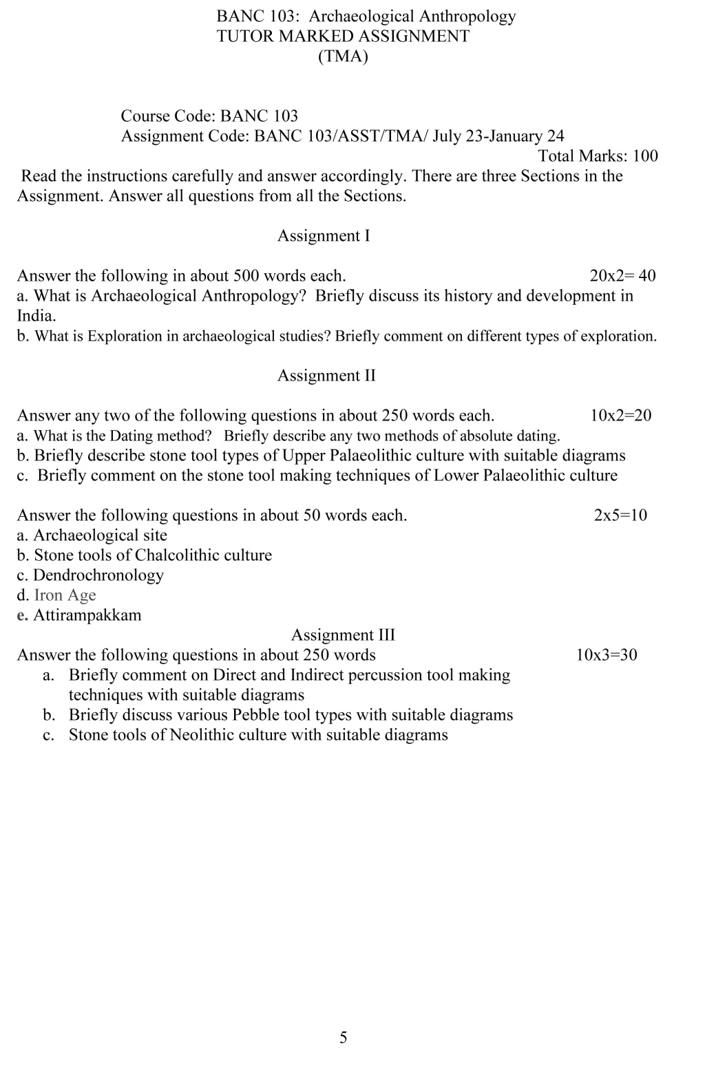 IGNOU BANC-103 - Archaeological Anthropology, Latest Solved Assignment-July 2023 - January 2024