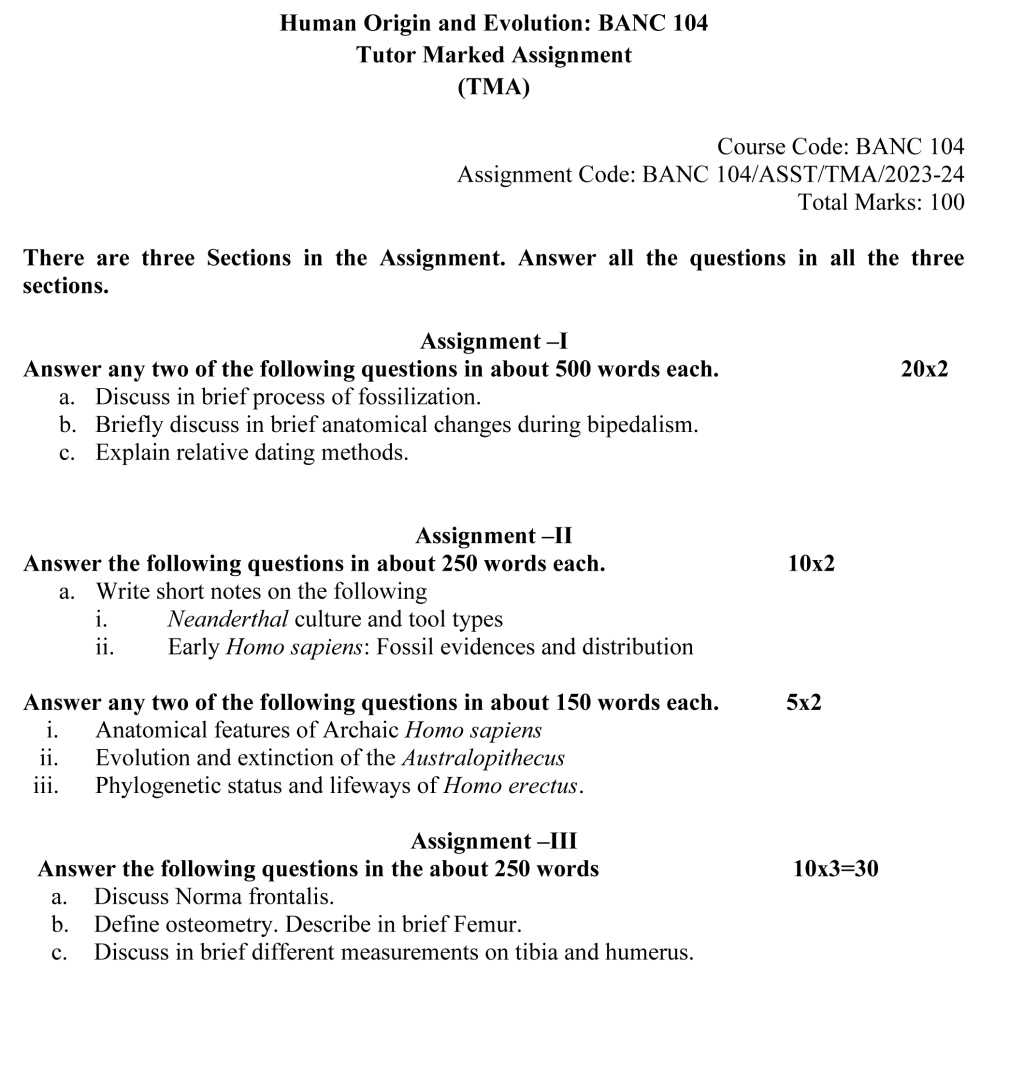 IGNOU BANC-104 - Human Origin and Evolution, Latest Solved Assignment-July 2023 - January 2024