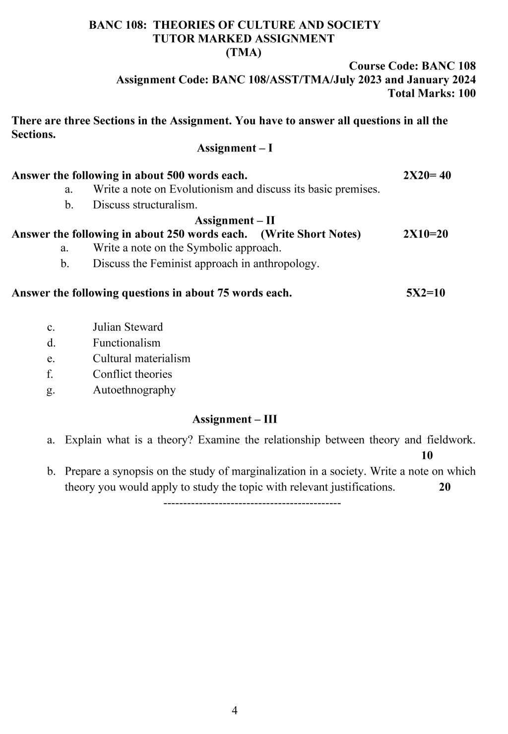 IGNOU BANC-108 - Theories of Culture and Society, Latest Solved Assignment-July 2023 - January 2024