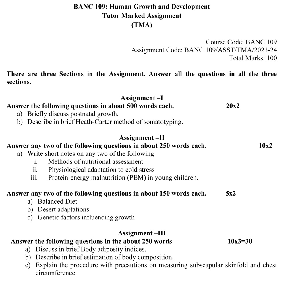 IGNOU BANC-109 - Human Growth and Development, Latest Solved Assignment-July 2023 - January 2024