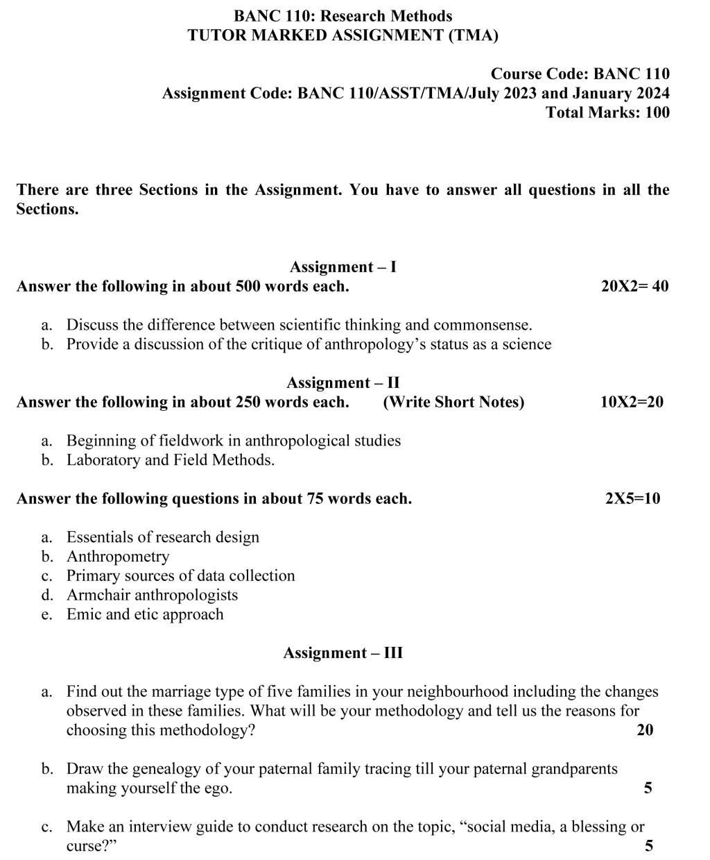 IGNOU BANC-110 - Research Methods, Latest Solved Assignment-July 2023 - January 2024