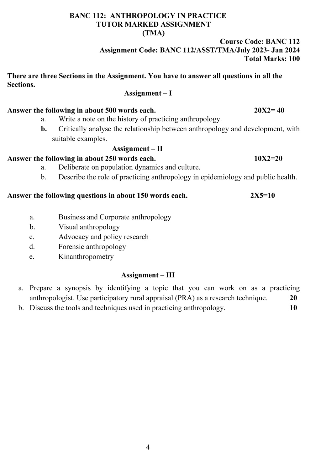 IGNOU BANC-112 - Anthropology in Practice, Latest Solved Assignment-July 2023 - January 2024