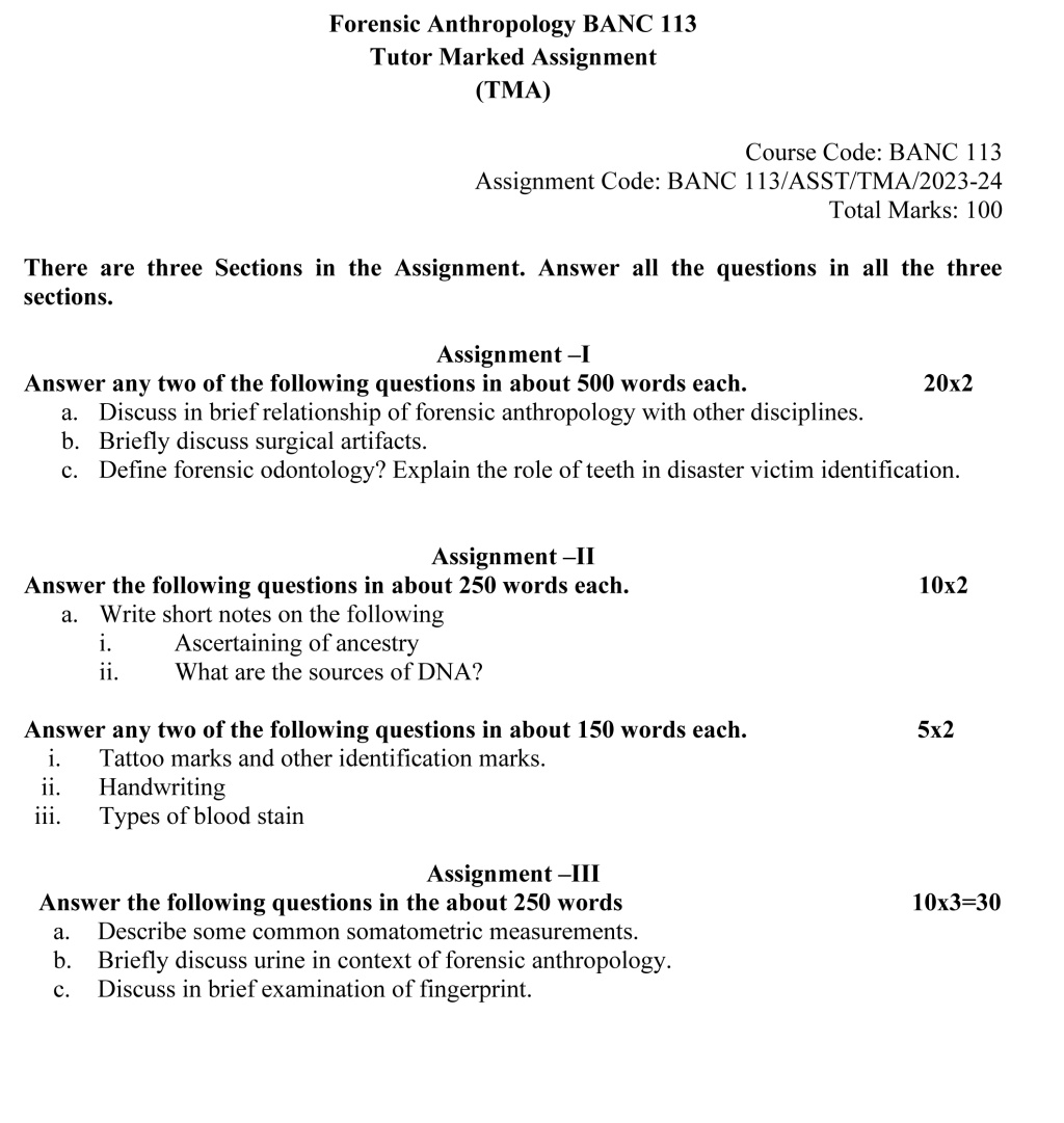 IGNOU BANC-113 - Forensic Anthropology Latest Solved Assignment-July 2023 - January 2024