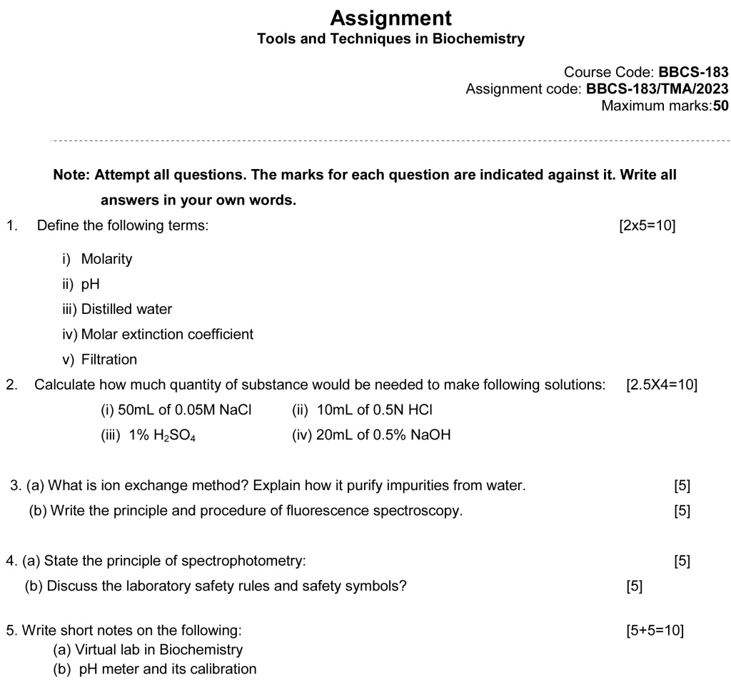 IGNOU BBCS-183 - Tools and Techniques in Biochemistry Latest Solved Assignment-January 2023 - December 2023