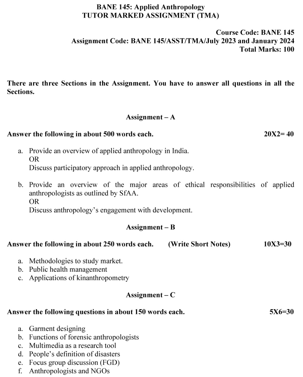 IGNOU BANE-145 - Applied Anthropology, Latest Solved Assignment-July 2023 - January 2024