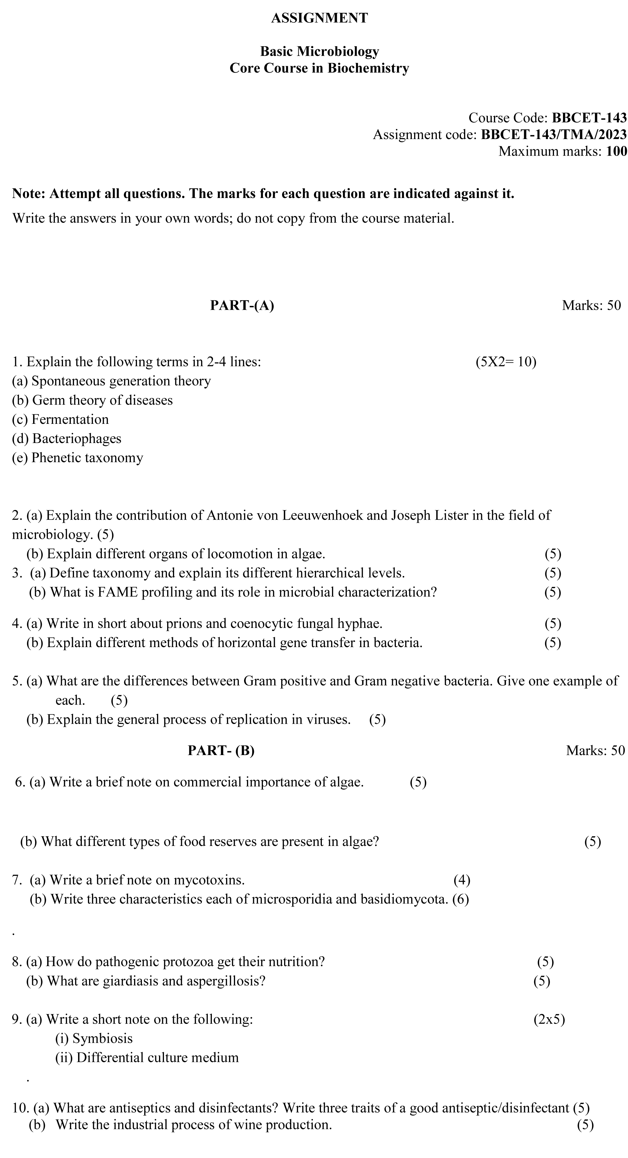 IGNOU BBCET-143 - Basic Microbiology Latest Solved Assignment-January 2023 - December 2023